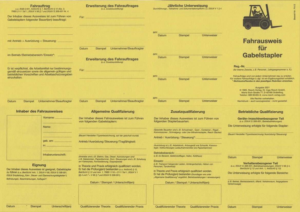 Fahrausweis für Gabelstapler